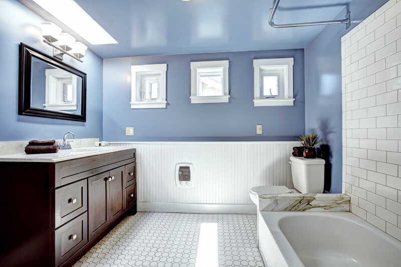  lavender bathroom with white wall panelling