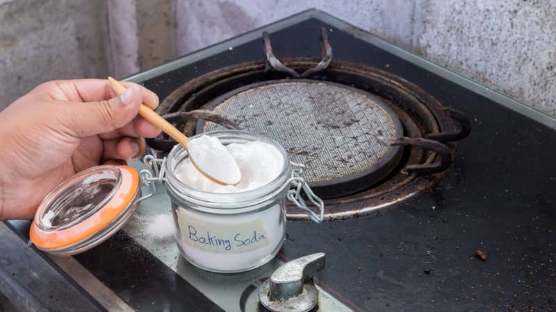 baking soda on the gas stove.