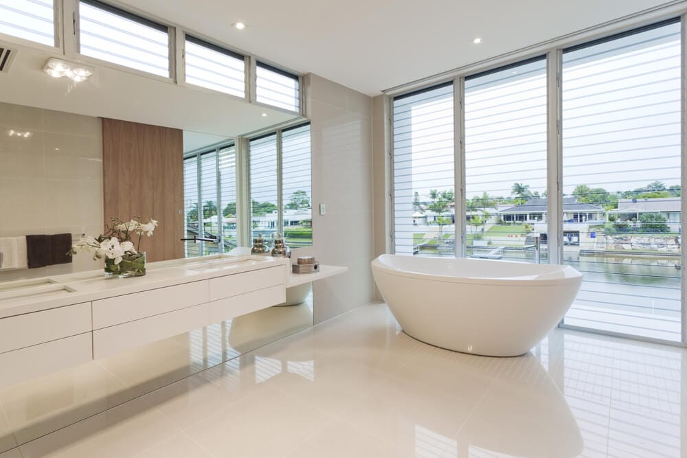 photo of nice bathroom with ceramic tile floors