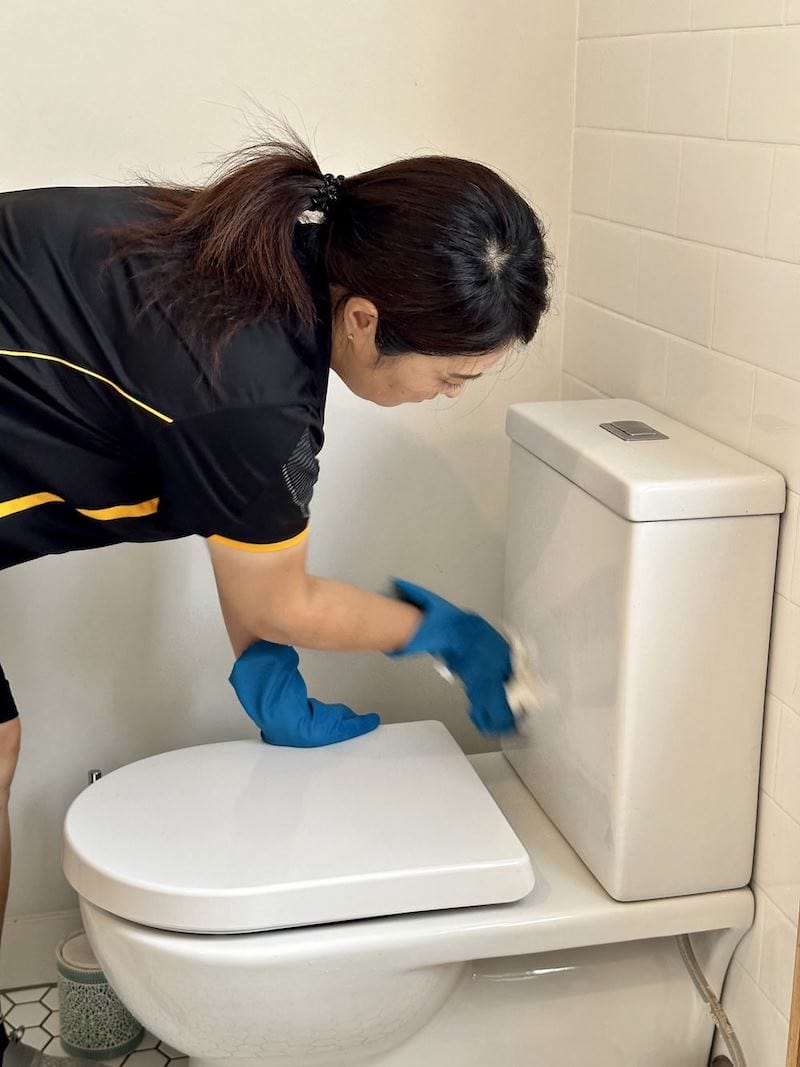 cleaning the outside of the toilet