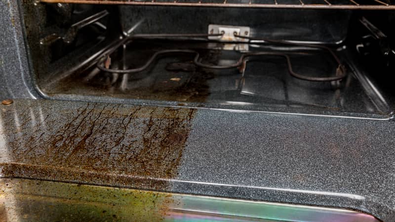 food stains inside the oven door