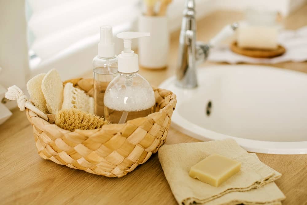 Kitchen interior with natural eco-friendly cleaning items