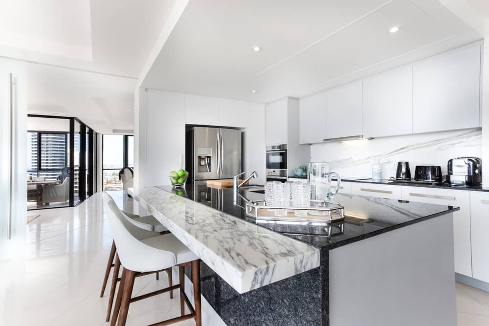 modern kitchen with marble benchtop