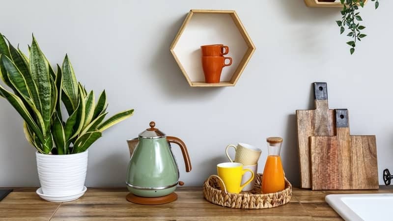 kitchen counter with kettle