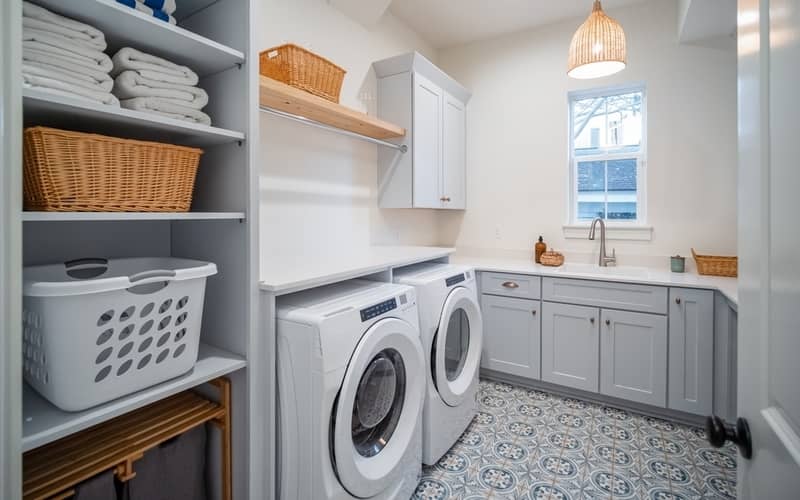 Modern laundry room with washing machine and dryer