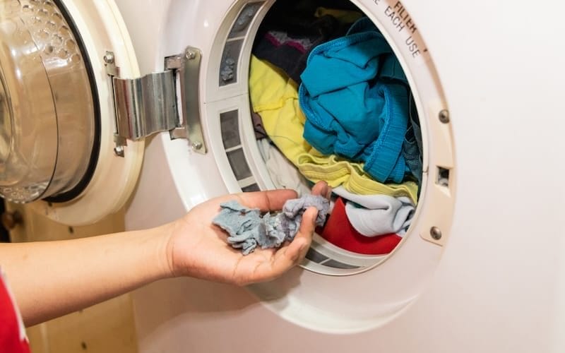 woman holding lint removed from dryer