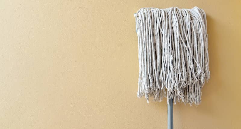 mop head at the wall after cleaning.