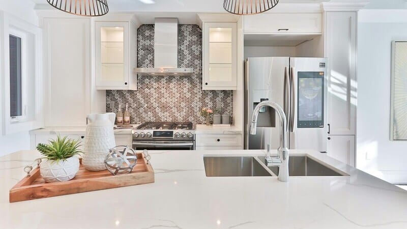 polished marble surface in the kitchen