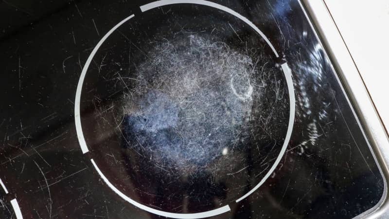 Scratched surface of kitchen glass-ceramic stove top