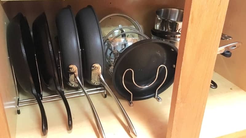 cooking supplies inside cupboard