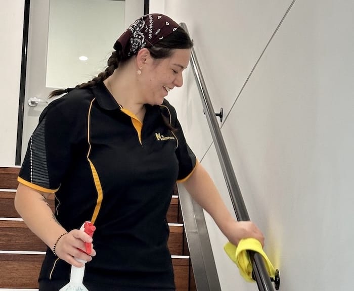 Tatyanna cleaning stairs