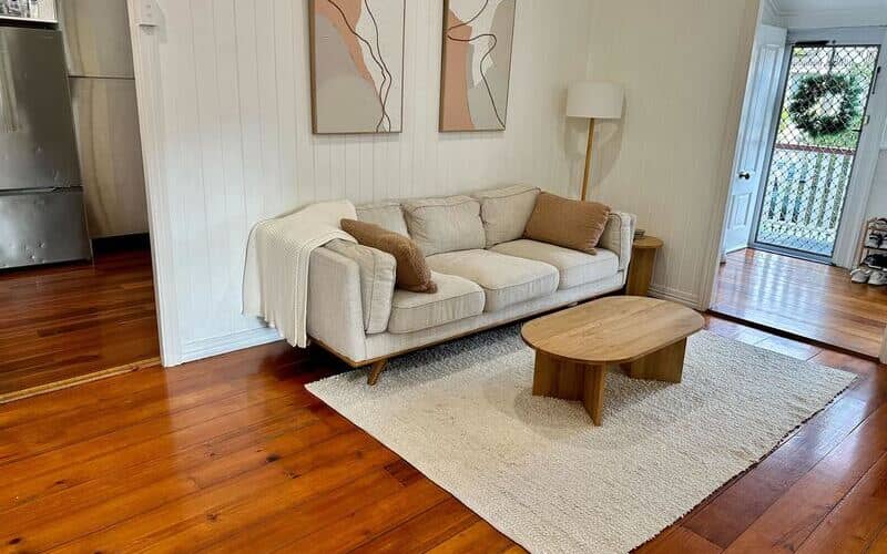 timber floors in the living room area