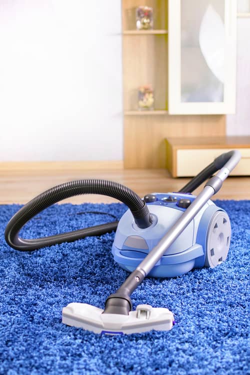 vacuum cleaner on top of blue carpet