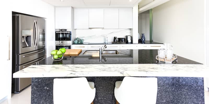 Stone benchtop in a penthouse apartment